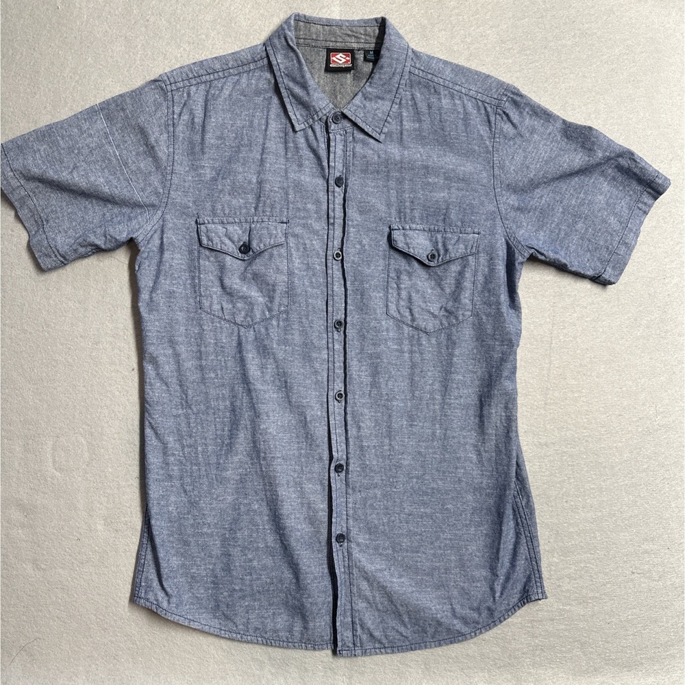 Sun Diego Boardshop Vintage Button Down Blue Short Sleeve Shirt Men's Medium